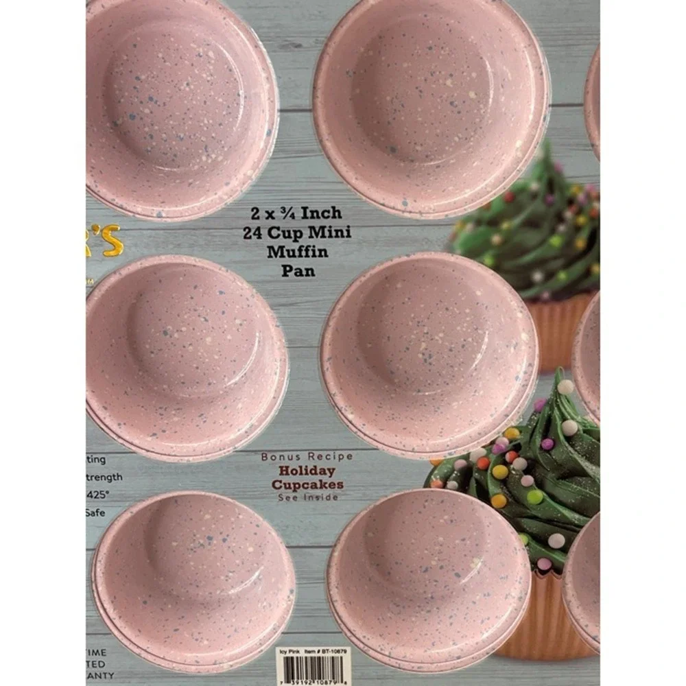The Bakers Table 2 3/4 Inch 24 Cup Mini Muffin Pan Pink Spec. Durable‎ Non-Stick